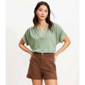 LOFT Green Cotton Peasant Blouse‎ Split V-Neck Gauze Top - Size L